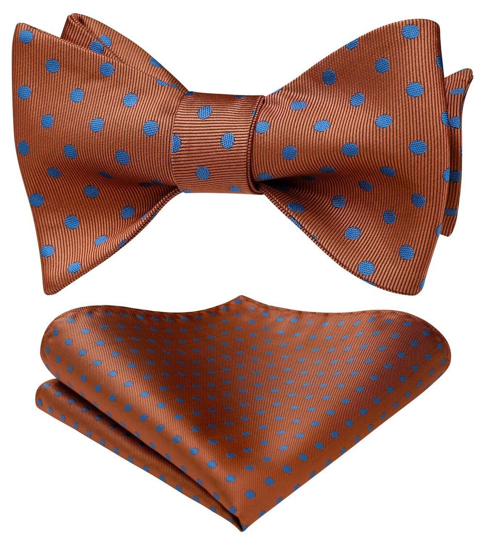 6215 Bow Ties Orange Bowties Polka Plaid Self Tie Bow tie and Pocket Square